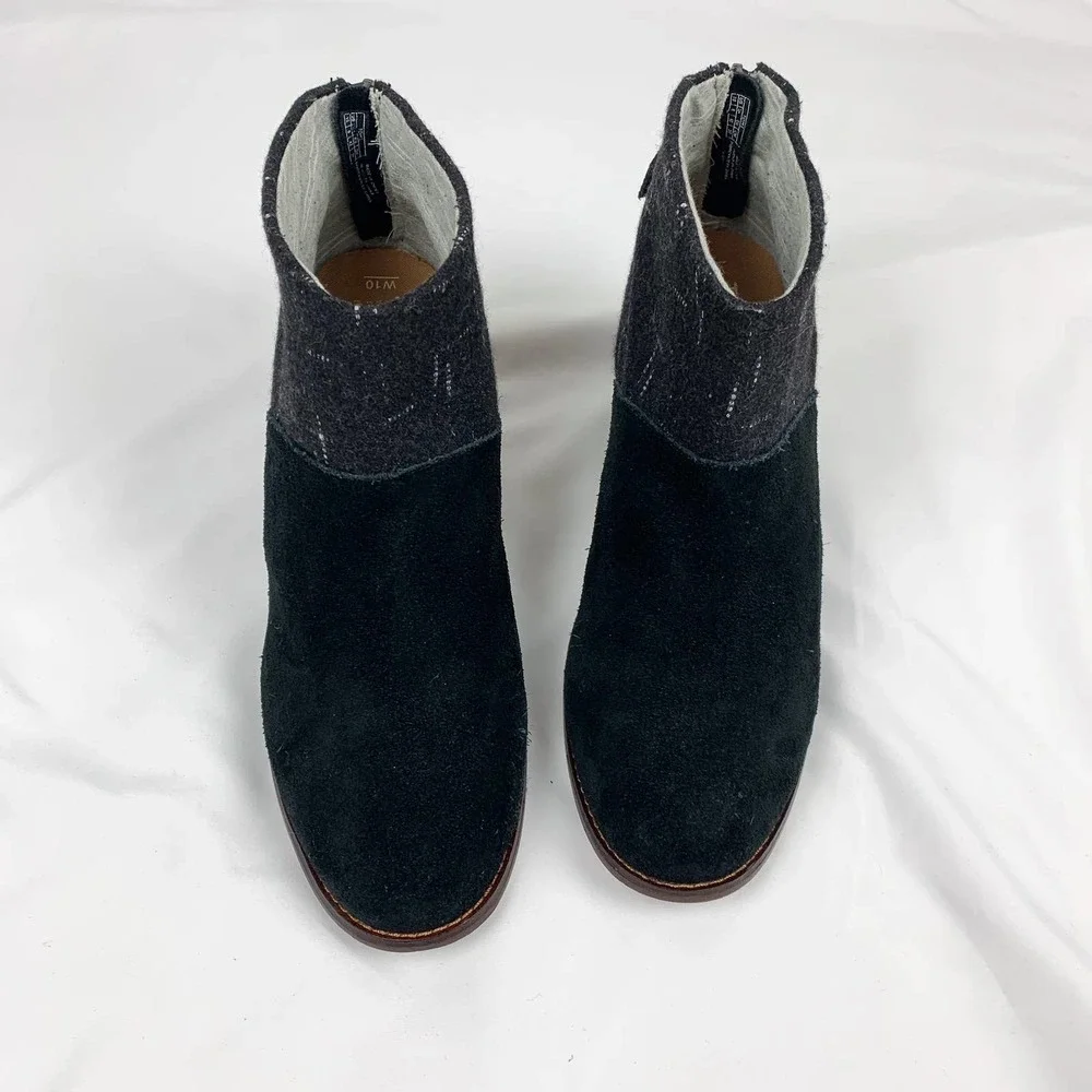 Toms Black Suede and Charcoal Tweed Ankle Booties